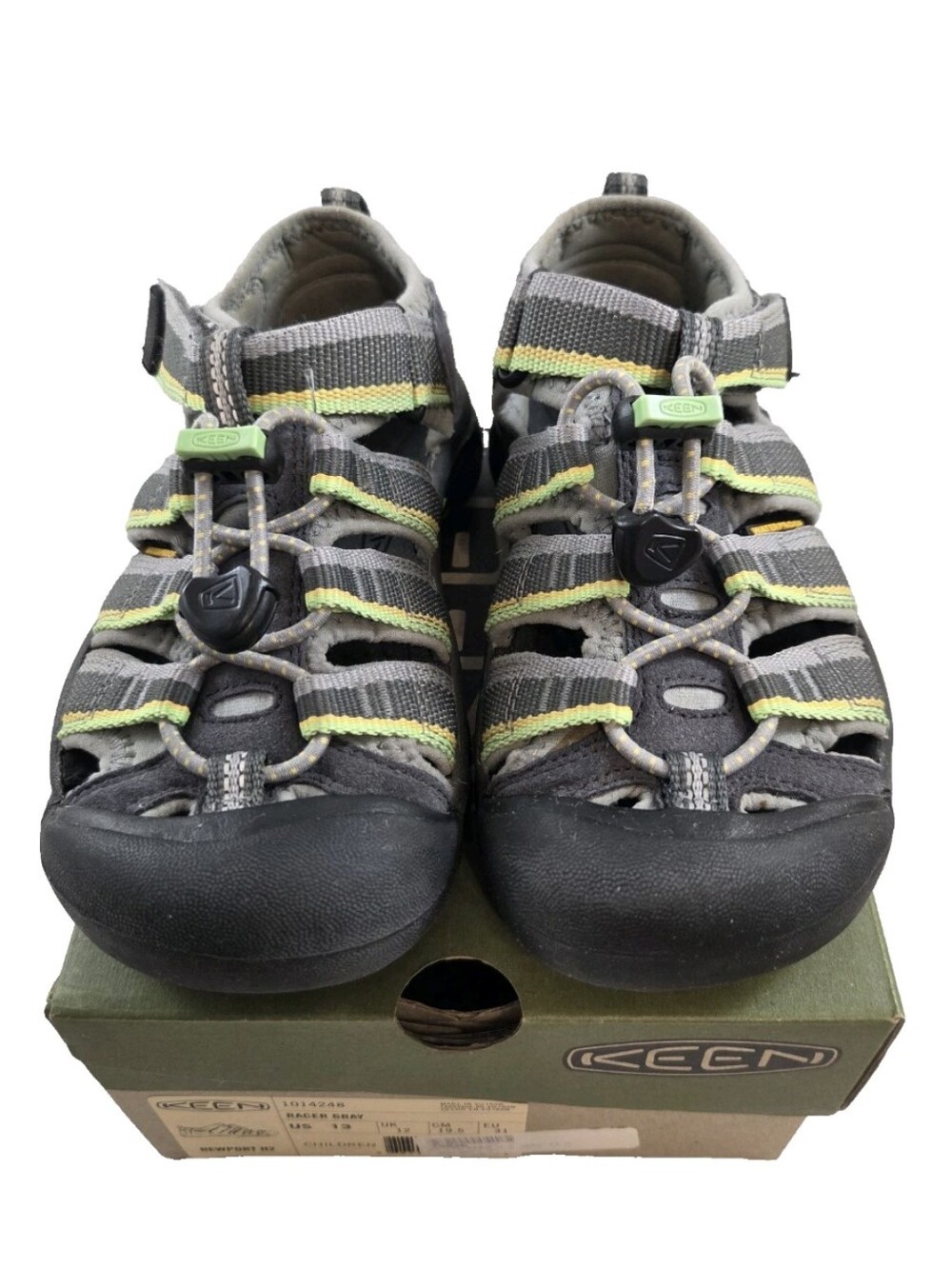 KEEN Newport H2 Kids Sandals Size 13 US Gray Lime Waterproof Closed Toe Outdoor